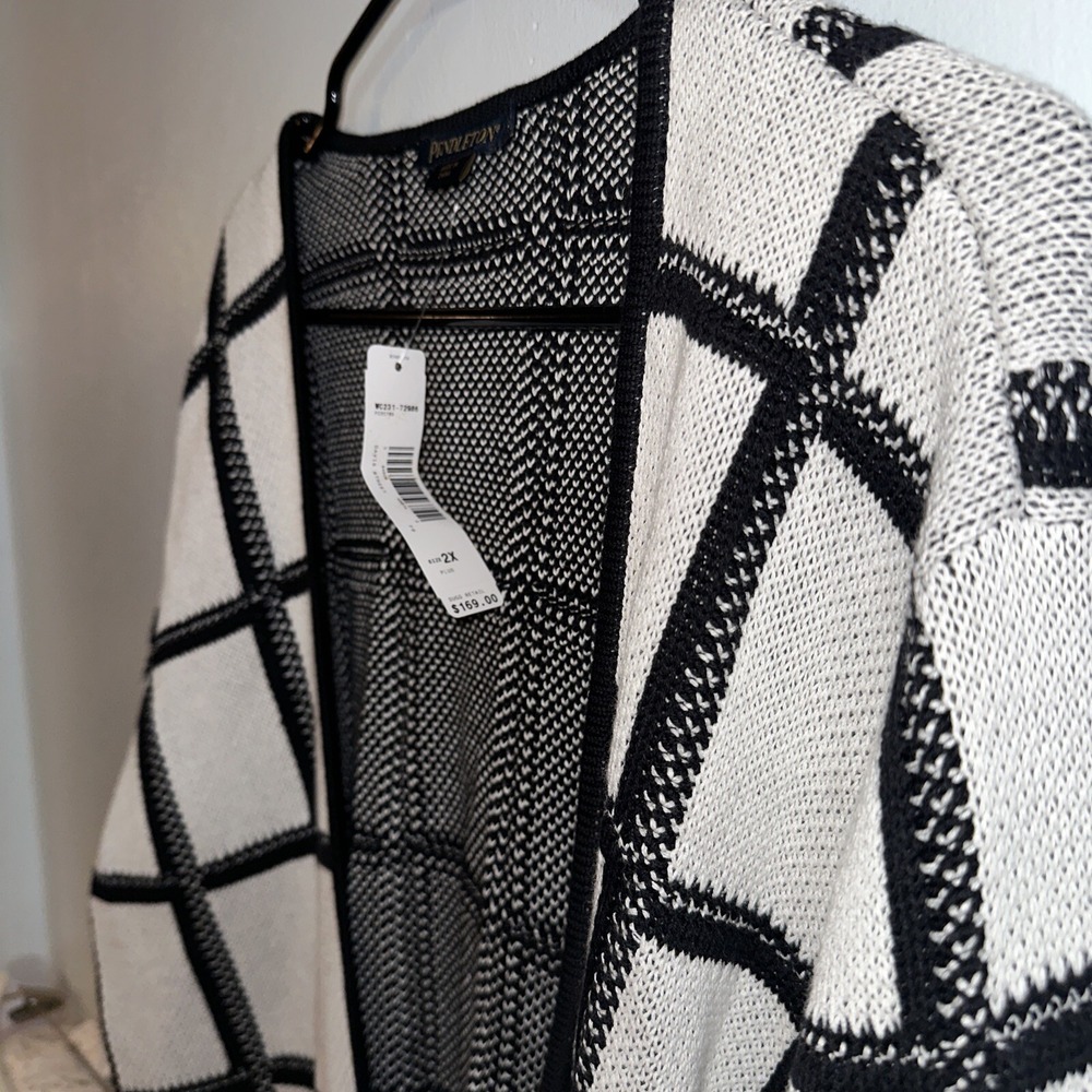 Pendleton Marketa Windowpane Cardigan White Black Size 2X NWT RETAILS $169 - Picture 4 of 4